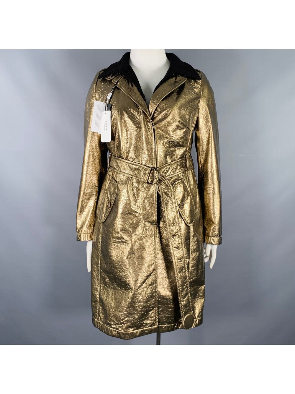 AKRIS Size 12 Gold Polyester Blend Metallic Trench Coat